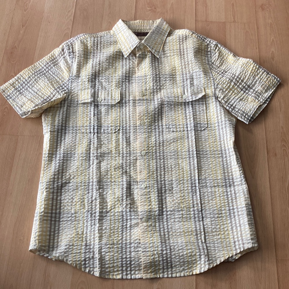 Perry Ellis yellow waffle plaid medium shirt
